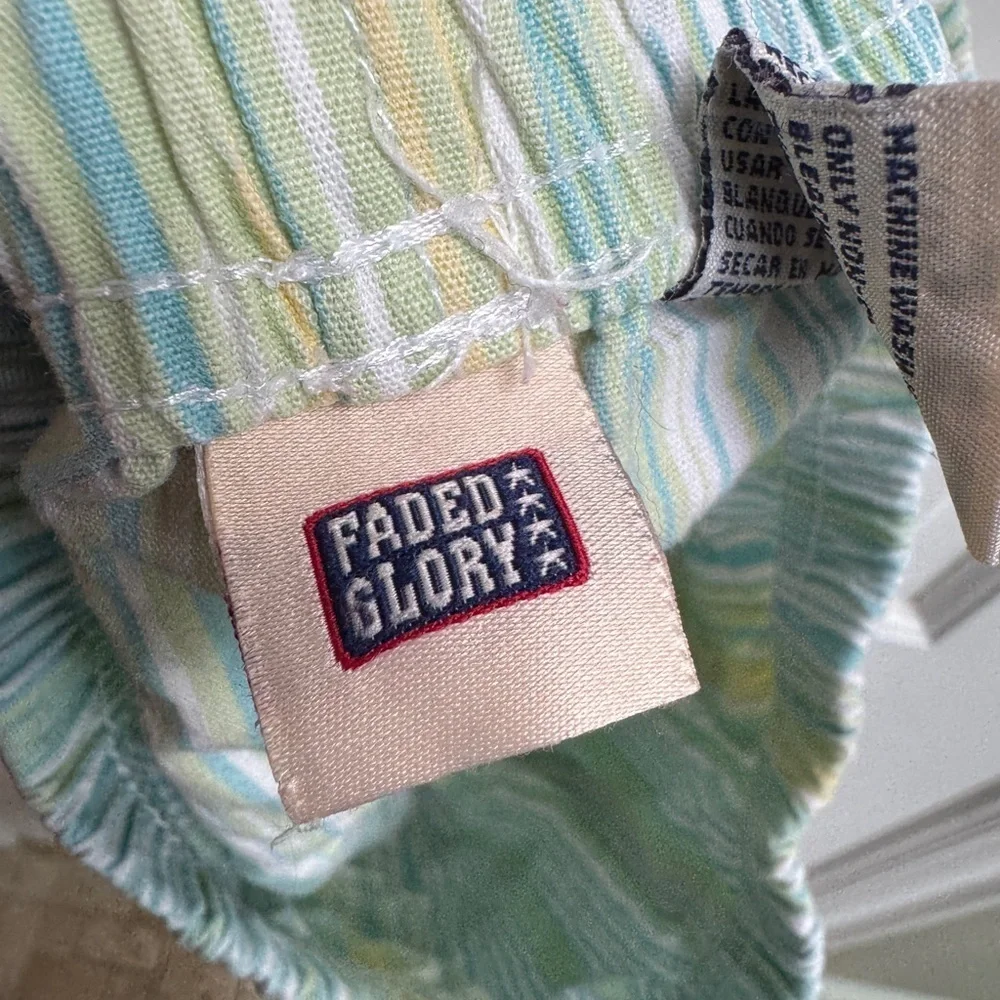 VINTAGE Faded Glory 4T Girls Pastel Striped Kids Summer Shorts with Bows